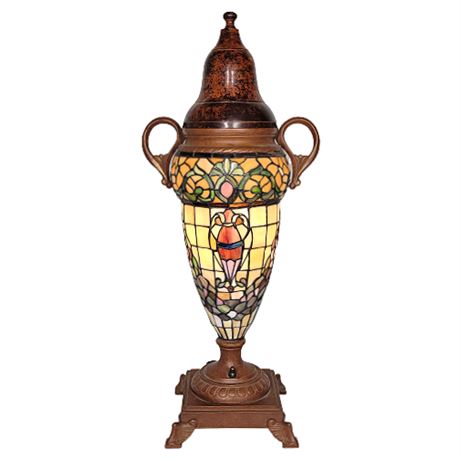 Tiffany Style Stained Glass Urn Lamp w/ Bell Lid