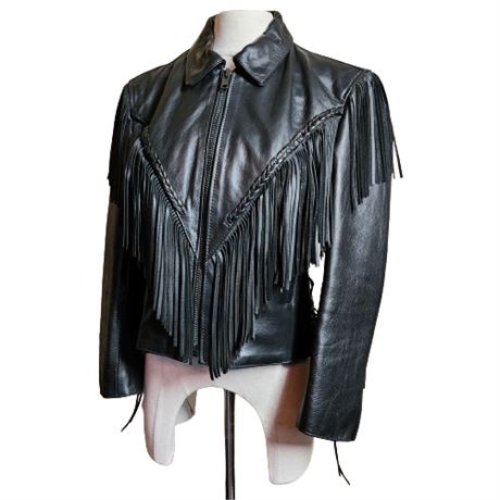 Vintage 90s Hudson Leather Black Fringe Leather Jacket