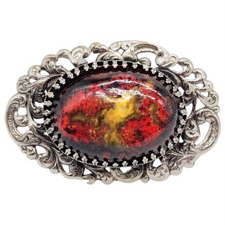 Vintage Mottled Glaze Ceramic Cabochon Brooch