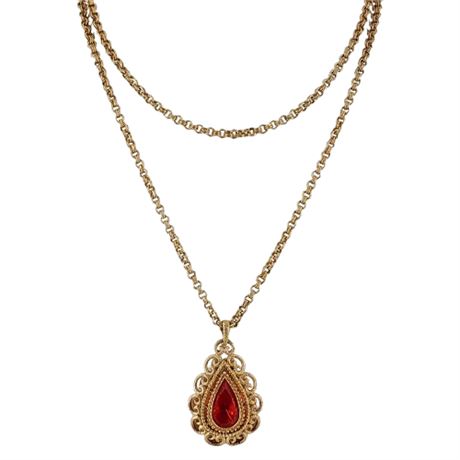 Signed Vintage AVON "Granada" Gold Tone 2-Strand Pendant Necklace