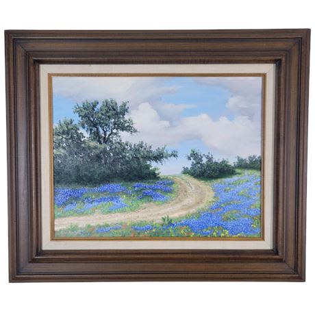 Ralph Baggett Signed Bluebonnets Landscape Framed Oil Painting