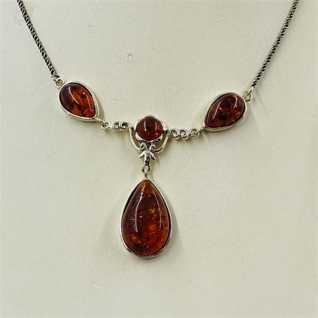 Wonderful 14g Baltic Amber + Sterling Necklace
