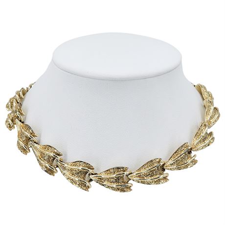 Vtg CORO Textured Gold Tone Link Necklace, Flawed
