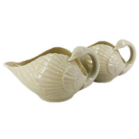 Pair of Vintage Lenox Porcelain Swan Figural Candleholders