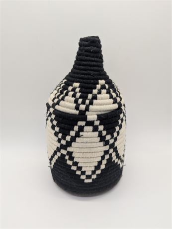 Moroccan Handmade Basket w/Secure Lid Black White