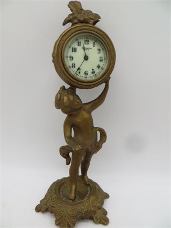 New Haven Figural Brass Clock