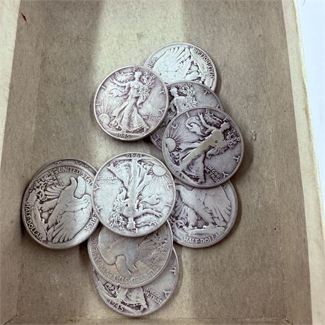 10 Walking Liberty Half Dollars
