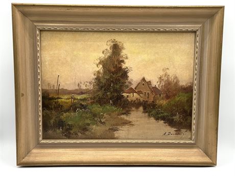 Oil Landscape Painting on Board Signed