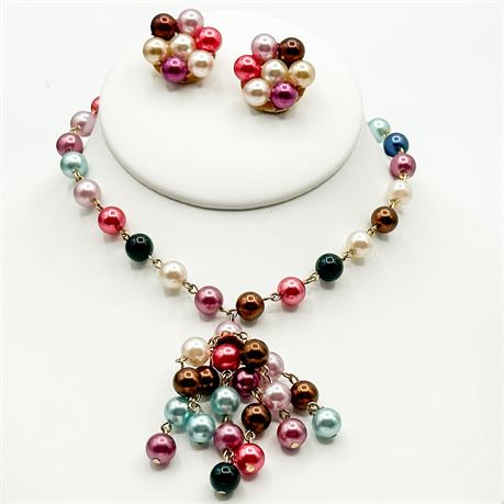 Vintage Tammey Jewels Gold Tone & Beaded Necklace & Earring Set