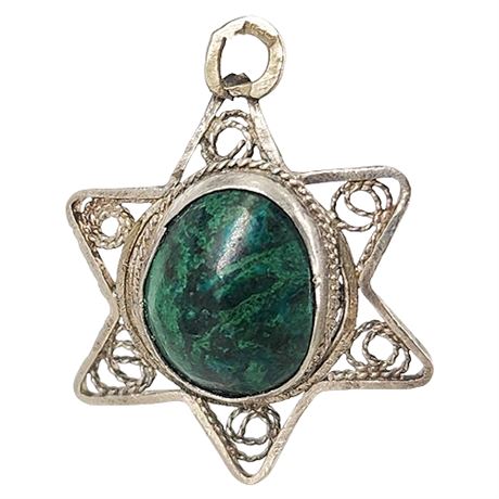 Vintage Sterling Silver Chrysocolla Filigree Star Pendant