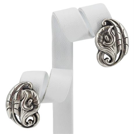 Vintage Art Nouveau Sterling Silver Calla Lily Screwback Earrings