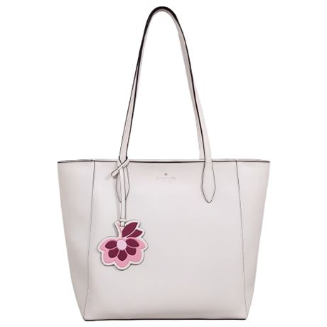 Kate Spade Dana Tote in Parchment Saffiano Leather w/ Flower Bag Charm