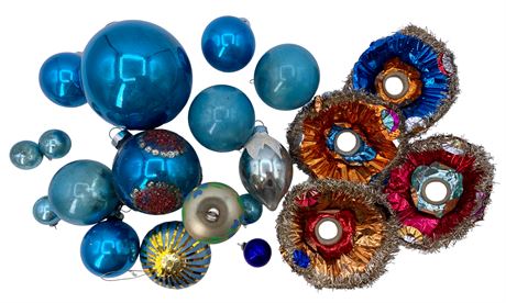 20 pc Vintage Shades of Blue Glass Ornaments & Light Bulb Trim
