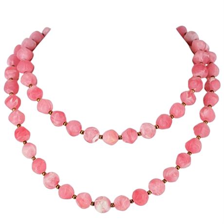 Vintage Pink Swirl Plastic Beaded Long Necklace
