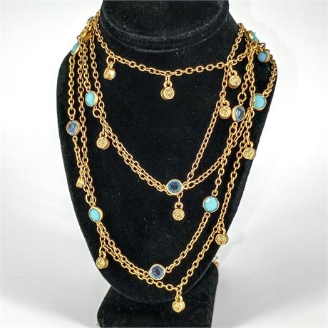 1928 Jewelry Co. Multi-Strand Gold-Tone Necklace – Blue & Turquoise Bezel Stones