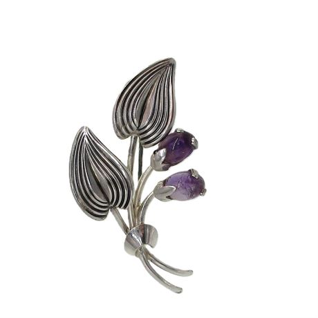 Vintage TEKA 835 Silver & Amethyst Modernist Pin