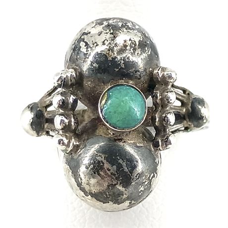 ANS Stamped 925 Silver Adjustable Ring with Turqoise Center Stone