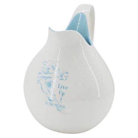 Vintage Eva Zeisel Hallcraft Ceramic Milk Pitcher w/ Art Deco Graphic/Slogan