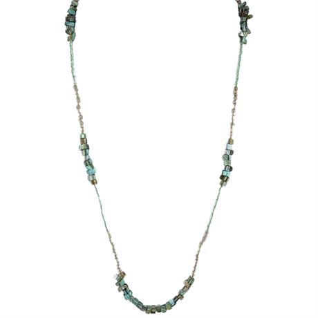 Artisan Made Aqua Mother of Pearl & Seed Bead Necklace