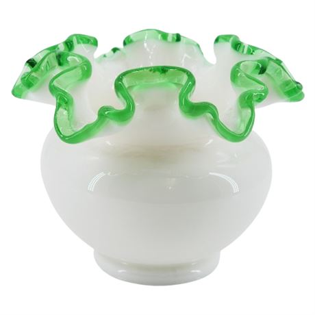 Vintage Fenton Emerald Crest Art Glass Rose Bowl