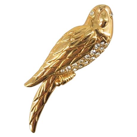 Vintage S.A.L. Gold Tone Rhinestone Parrot Brooch