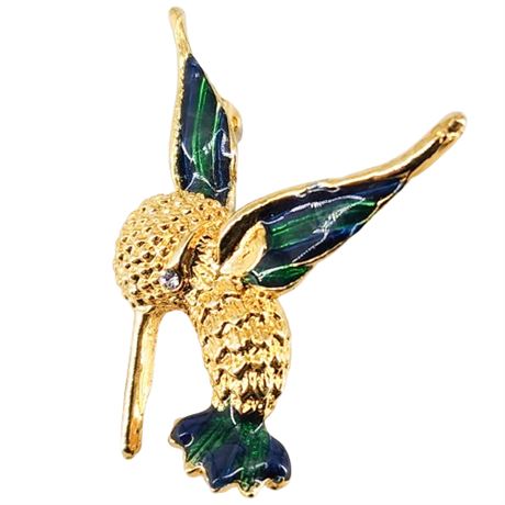 Vintage Rhinestone Eye Enamel Hummingbird Brooch