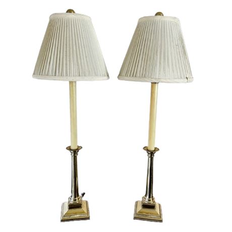 Pair of Brass Candlestick Buffett Lamps