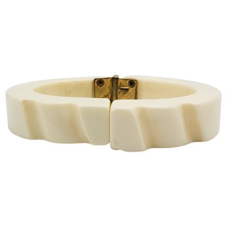 Vintage Art Deco French Galalith Carved Casein Clamper Bracelet