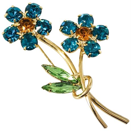 Vintage Rhinestone Flowers Brooch
