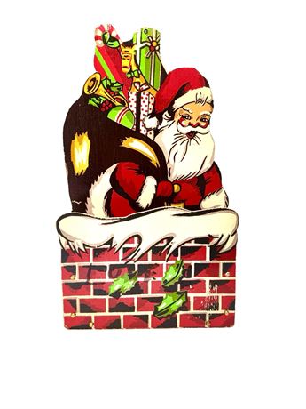 1950's Brite Star Wood Santa Chimney Christmas Card Holder - Japan