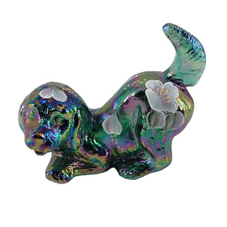 Fenton Hand-Painted Carnival Glass Dog Figurine