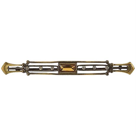 Vintage Victorian Yellow Paste Stone Bar Brooch