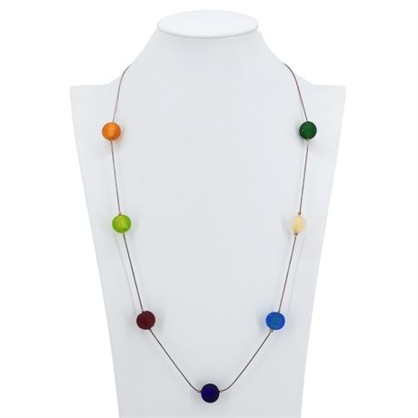 Vtg Sterling Silver Murano Glass Satellite Bead Necklace