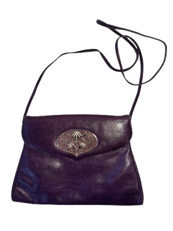 Vntg JUDITH LEIBER Purple Clutch Shoulder Bag Karung Leather
