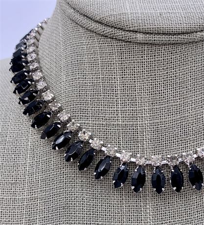 Opulent Joseph Warner Rhinestone & Raven Glass Choker Necklace