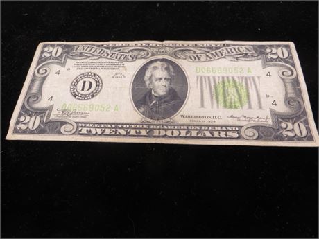 1934 $20 Federal Reserve Note # D 06669052 A