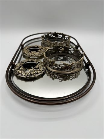 Mirror Tray with Metal Pieces