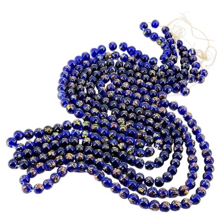 Three Strands Vtg Handmade Murano Glass Blue Speckled Beads