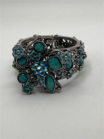 Pot metal hinged rhinestone and turquoise color stone Bracelet