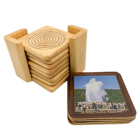 Lot of Wooden Thailand and National Park Coasters