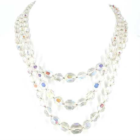 Aurora Borealis Crystal Tiered Necklace – Vintage Bridal Cascade Statement Piece
