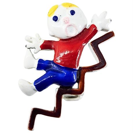 Vintage Mr. Bill Falling Down Stairs Enamel Brooch