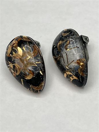 Mcm Lucite metal chip flakes clip earrings