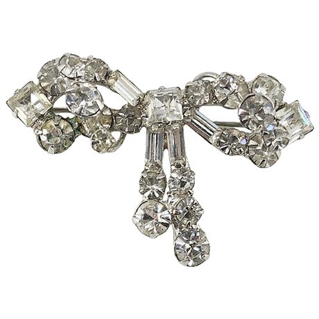 Vintage Prong Set Rhinestone Bow Brooch