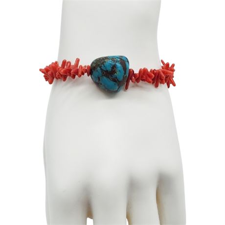 Vintage Handmade Coral & Turquoise Bracelet