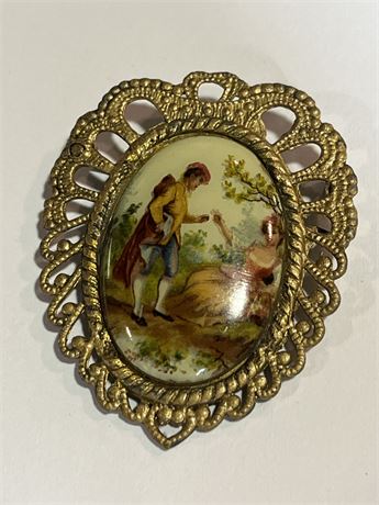 Vintage fragonard Victorian handpainted brooch