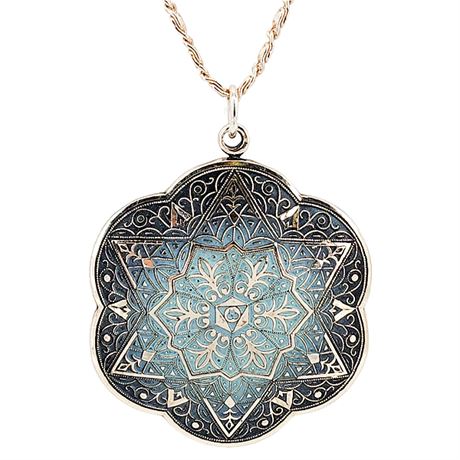 Vtg 60s W. GERMANY Enameled Mandala Pendant Necklace