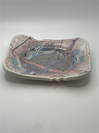 Handpainted signed art pottery dish