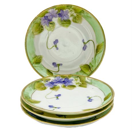 Set of Four Hand-Painted Porcelain Nippon Desert Plates