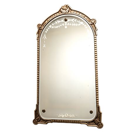 Vintage Ornate Arched Wall Mirror with Etched Glass & Decorative Frame